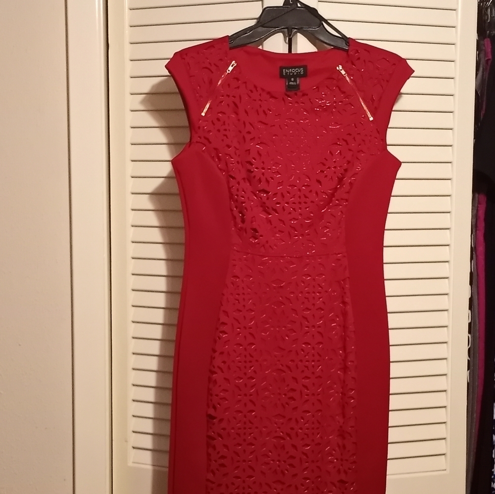 Enfocus Studio Red and Gold Cut Out Dress Sz 6